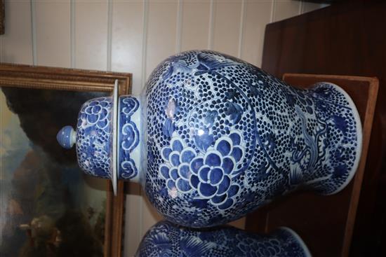 A pair of large Chinese blue and white vases and covers height 53cm